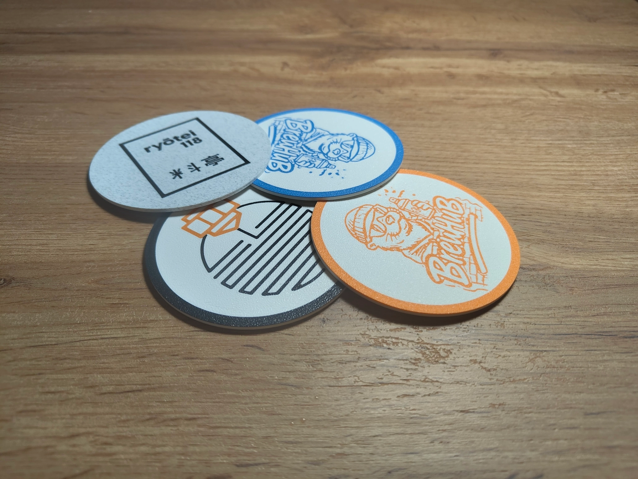 A set of custom 3D-printed coasters